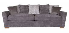 Pictured in Kingston Grey with 3 pillow back cushions in Salute Pattern Silver, scatter cushions in Festival Silver and Light feet