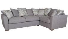 Pictured in Barley Silver with 5 pillows in same fabric, 4 pillows in Camelia Winter and scatter cushions in Script Grey 