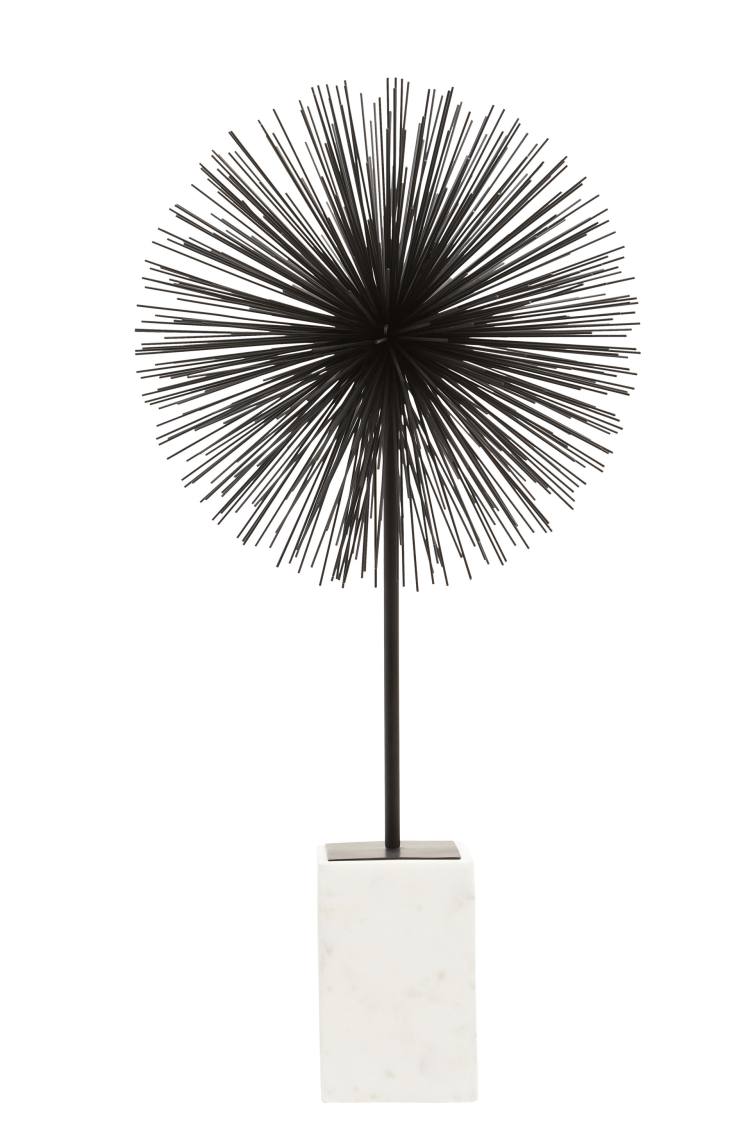 Lorenza Black Circular Metal Ornament With Marble Base