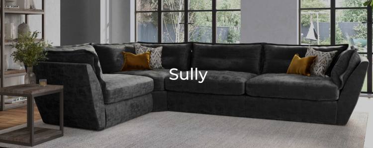 Sully 2-1 Corner Group shown in Kairo charcoal main fabric 