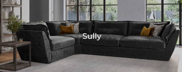 Larger Sully 2-1 Corner Group shown in Kairo charcoal main fabric 