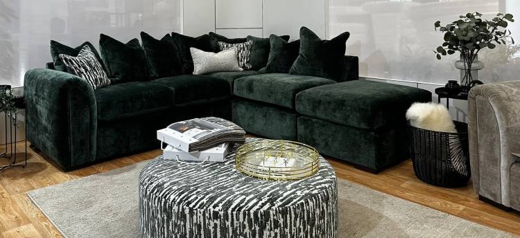 Corner group shown in Kairo Bottle Green fabric 