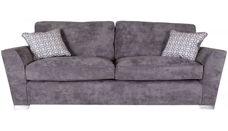 Pictured in Kingston Grey with Salute Pattern Silver scatter cushions and Chrome feet 