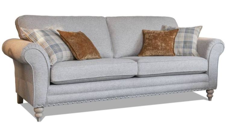 Alstons Cleveland Grand sofa pictured in fabric 1769 (Band SE), large scatter cushions in 2507, small scatter cushions in 2743, grey ash/brushed nickel legs