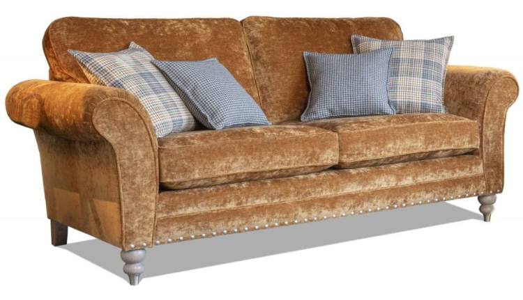 Alstons Cleveland 3 seater sofa pictured in fabric 2743 (Band B), large scatter cushions in 2507, small scatter cushions in 2557, grey ash/brushed nickel legs.