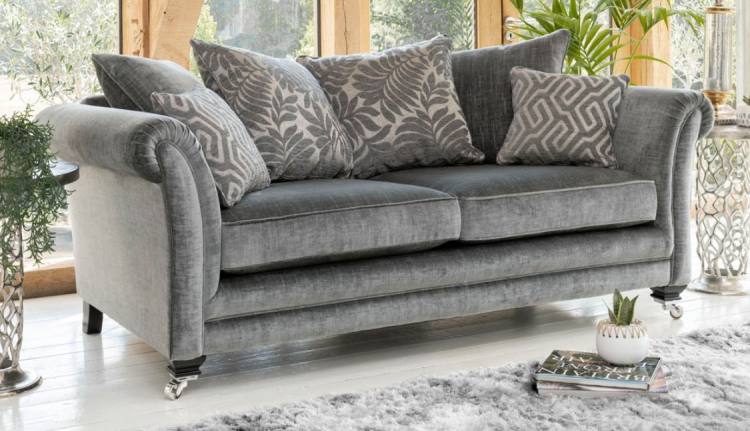 Alstons Lowry 3 seater sofa shown in main fabric 2977 (1), price band C)  with cushions in 2287 (1) & 2437 (1) 