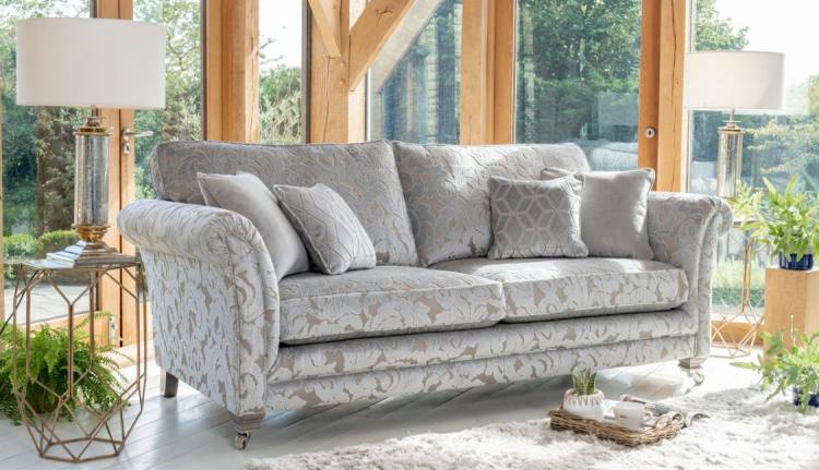 Alstons Lowry Grand sofa shown in main fabric 2387 (4) (price band F) with cushions in 2929 (4) & 2207 (4) fabrics 