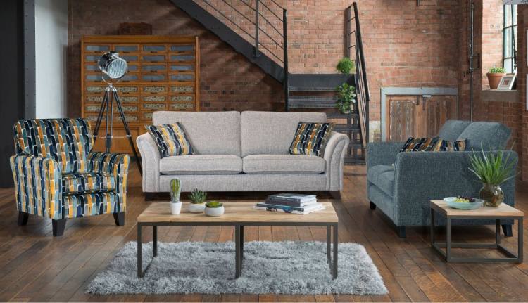 4 seater Standard back sofa shown in the middle in fabrics 3767 & 3253