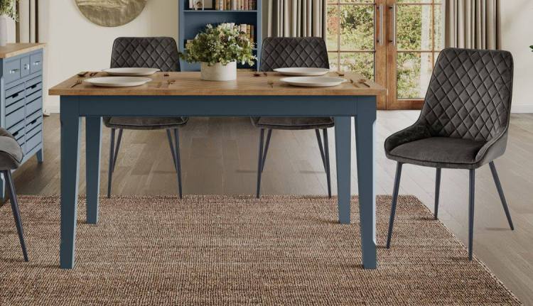 Table shown with gun metal grey colour dining chairs