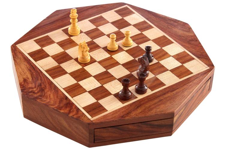 Wellington Brown Wooden Octagon Magnetic Chess Set