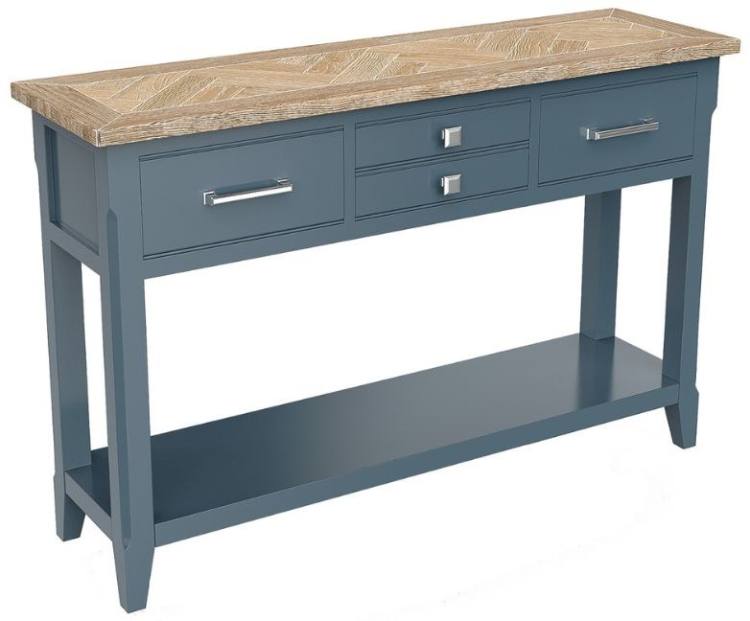 Side view of Signature Blue Console Table