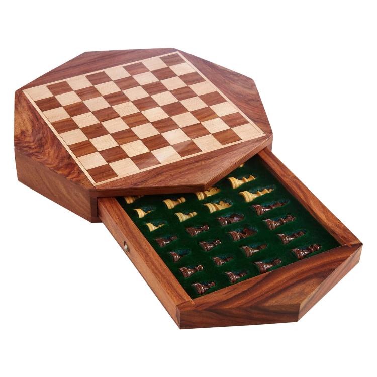 Wellington Brown Wooden Octagon Magnetic Chess Set